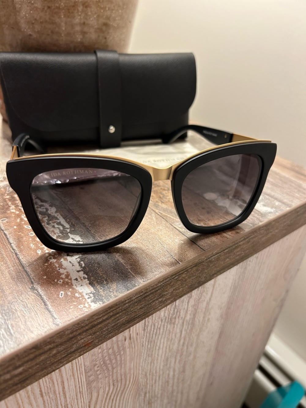 Freida Rothman Black and Gold Cat-Eye Women's Sunglasses